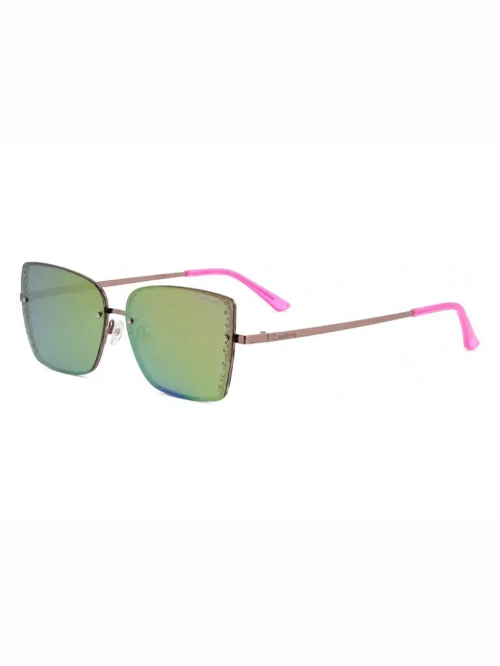 BEBE BBOP-1032CE-691 Women's Shiny Pink Square Frame / Green Lenses Sunglasses